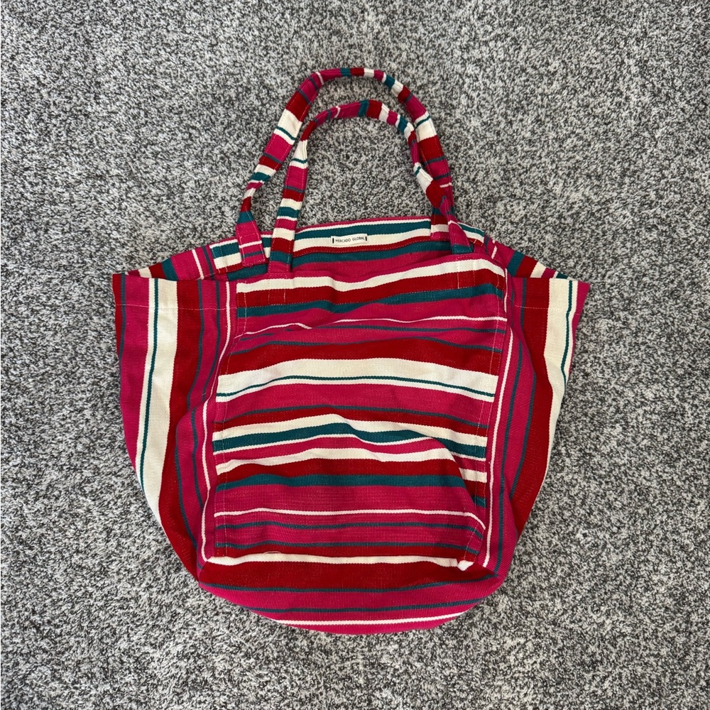 Red and White Sporty Tote Bag with Durable Fabric